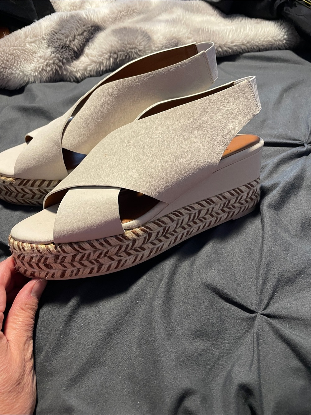 Aquatalia White Crisscross Espadrille Wedge Sandals made in Spain